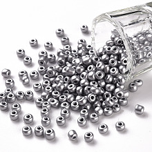 Honeyhandy Baking Paint Glass Seed Beads, Silver, 6/0, 4~5x3~4mm, Hole: 1~2mm, about 4500pcs/bag