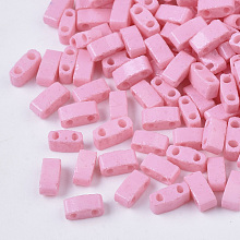 Honeyhandy 2-Hole Baking Paint Glass Seed Beads, Rectangle, Pink, 4.5~5.5x2x2~2.5mm, Hole: 0.5~0.8mm