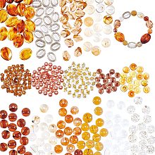 PandaHall Elite 15 Styles Orange Acrylic Beads, 390pcs Halloween Round Oval Faceted Flat Round Beads Transparent Beads Spacer Loose Beads for Fall Necklace Bracelet Earring Jewelry Making