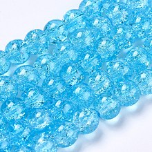 Honeyhandy Crackle Glass Beads Strands, High Luster, Round, Dark Turquoise, 8x7~7.5mm, Hole: 1.5mm, about 114pcs/strand, 31.4 inch