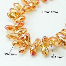 Honeyhandy Electroplate Glass Faceted Teardrop Beads Strands, Top Drilled Beads, AB Color Plated, Orange, 11.5~13x6mm, Hole: 1mm, about 100pcs/strand, 16.5 inch