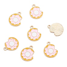 Honeyhandy Light Gold Plated Alloy Enamel Pendants, Donut, Pink, 18.5x14.5x1.2mm, Hole: 1.8mm