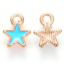 Honeyhandy Alloy Enamel Charms, Star, Light Gold, Sky Blue, 9x7x1mm, Hole: 1.2mm