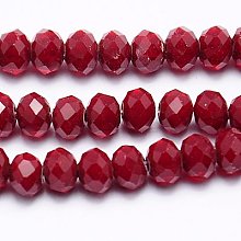 Arricraft Imitation Jade Glass Bead Strands, Faceted, Rondelle, FireBrick, 6x4mm, Hole: 1mm, about 89pcs/strand, 15.6 inches