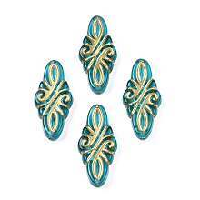 Honeyhandy Plating Acrylic Beads, Metal Enlaced, Oval, Dark Turquoise, 30x14x6mm, Hole: 1.2mm