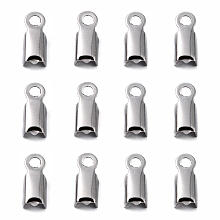 Honeyhandy 304 Stainless Steel Folding Crimp Ends, Fold Over Crimp Cord Ends, Stainless Steel Color, 9x4x3mm, Hole: 2mm