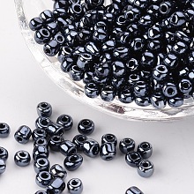 Honeyhandy Glass Seed Beads, Opaque Colors Lustered, Round, Black, 4mm, Hole: 1.5mm, about 1000pcs/100g