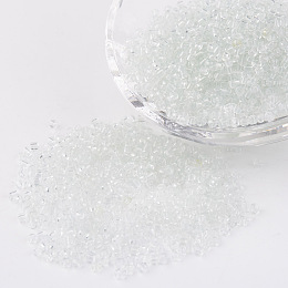 Honeyhandy 12/0 Glass Seed Beads, Transparent, Round, White, 2mm, Hole: 1mm, about 3100pcs/50g