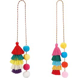 BENECREAT 2 Colors Bohemian Pompom Tassel, 28cm Colorful Tassel Pendant Decorations with Pom Pom Ball Ornament, for Home Car Decor