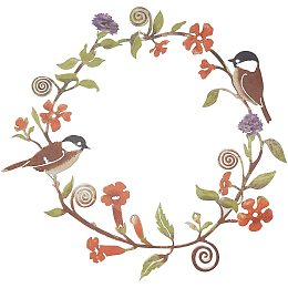 Arricraft Flowers Wreath Wall Art - Hand Painted, Home and Garden Hanging Alloy Birds Wreath, Colorful, Branches with Birds Decorative for Porch, Window, Garden, Yard, Outdoor Wall