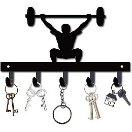 CREATCABIN Metal Key Holder Black Key Hooks Wall Mount Hanger Decor Hanging Organizer Rock Decorative with 5 Hooks Weightlifter Pattern for Front Door Entryway Cabinet Towel 10.6 x 6.5 x 1.5 inches