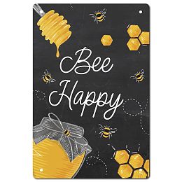 CREATCABIN Bee Happy Metal Tin Sign Vintage Signs Rustic Wall Art Decor Garden House Plaque Poster Artwork Gift for Home Farm Garden Kitchen Coffee Office Garage Decoration 8 x 12Inch