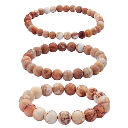 Honeyhandy 3Pcs 3 Size Natural Imperial Jasper Round Beaded Stretch Bracelets Set, Gemstone Jewelry for Women, Olive, Inner Diameter: 2-1/8 inch(5.5cm), Beads: 6~10mm, 1Pc/size