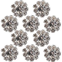 GORGECRAFT 1 Box 10Pcs Rhinestone Shank Buttons Silver Alloy Crystal Flower Shape Button Round Decorative Metal Buttons for DIY Sewing Crafts Shawls Dress Clothing Bags Embellishments Wedding Decor