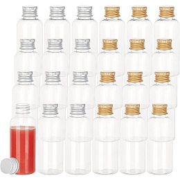 BENECREAT 24 Pack 2 Oz(60ml) Clear PET Plastic Storage Containers Jars with Golden/Platinum Aluminum Screw Caps for DIY Arts Crafs, Beads