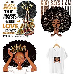 CREATCABIN 3pcs Iron On Stickers Set Heat Transfer Patches for Clothing Design Washable Heat Transfer Stickers Decals Black Cool Woman Crown for Clothes T-Shirt Jackets Hats Jeans Bags Diy Decorations