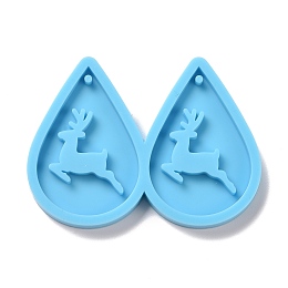 Honeyhandy DIY Teardrop with Reindeer Pendants Silicone Molds, Resin Casting Molds, For UV Resin, Epoxy Resin Jewelry Making, Christmas Theme, Deep Sky Blue, 42x57x5mm, Hole: 1.5mm, Inner Diameter: 37x25mm