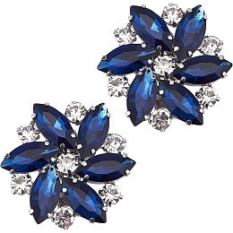 FINGERINSPIRE 2PCS Crystal Shoe Clips 1.3x1.2 inch Blue Rhinestones Shoe Buckles Charms Exquisite Flower Shape Shoes Jewelry Decoration with Box for Women Bridal Pumps Flats Clutch Dress Hat Shoe