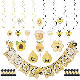 AHANDMAKER 4 Sets Bee Day Party Decoration, Bee Themed Party Decorations Set, Bumble Bee Hanging Swirl Decorations with Happy Bee Day Banner, for Holiday Party Decor