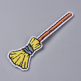 Honeyhandy Computerized Embroidery Cloth Iron on/Sew on Patches, Costume Accessories, Witches Broom, for Halloween, Colorful, 61x19x1mm