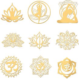 OLYCRAFT 9Pcs 1.6"x1.6" Chakra Stickers Yoga Lotus Metal Sticker Golden Brass Stickers Sacred Geometry Sticker Self Adhesive Stickers for Scrapbooking DIY Resin Crafts Phone Water Bottle Decor