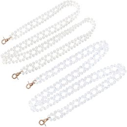 PandaHall Elite 2 Colors Imitation Pearl Beads Long Handle 21mm/0.8'' Resin Purse Chain Handles Pearl Purse Chain Crossbody Bag Chain for Bag Accessory Handbag Replacement 1m/1.2m / 39''/47''