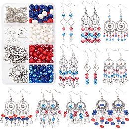 SUNNYCLUE 1 Box DIY 10 Pairs Independence Day Earrings Making Kit Bohemian Style Glass Beads Patriotic Charms for Jewelry Making Kit 4th July Themed Charm for Beginners Adult Women Antique Silver