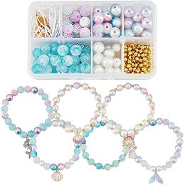 SUNNYCLUE 1 Box DIY 6Pcs Mermaid Charms Sea Shell Charm Summer Ocean Bracelets Making Kit Berry Bead Imitation Pearl Beads Loose Sapcer Crackle Beads for Jewelry Making Kits Beading Supplies Adult