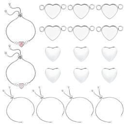 Unicraftale DIY Blank Heart Link Bracelet Making Kit, Including 304 Stainless Steel Cabochon Connector Settings & Slider Bracelet Making, Glass Cabochons, Stainless Steel Color, 18Pcs/box