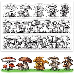 GLOBLELAND Mushroom Border Edge Silicone Clear Stamp Lovely Plants Transparent Silicone Mushroom Realistic Rubber Stamp for Scrapbook Journal Card Making 4.3 x 6.3 Inch