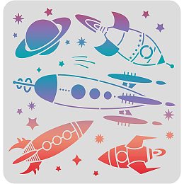 FINGERINSPIRE Rocket Drawing Painting Stencils Templates 11.8x11.8inch Rocket Pattern Plastic Stencils Decoration Rectangle Reusable Stencils for Painting on Wood, Floor, Wall and Fabric