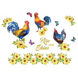 OLYCRAFT PVC Wall Stickers, for Wall Decoration, Rooster & Flower Pattern, Mixed Color, 300x850mm, 2pcs/set