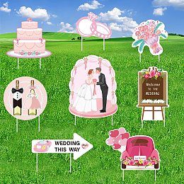 FINGERINSPIRE 8Pack Happy Wedding Yard Signs Wedding Themed Outdoor Lawn Decorations Signs Wedding Party Props Signs for Outside Garden Lawn Yard Plastic Stakes Outdoor Waterproof Garden Sign