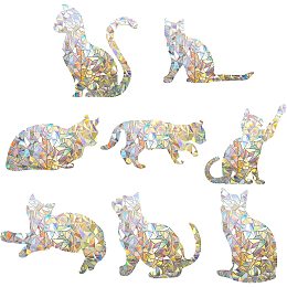 GORGECRAFT 16PCS Cat Window Clings Anti Collision Rainbow Window Glass Stickers for Birds Strike Decals Non Adhesive Prismatic Energy Vinyl Film for Sliding Doors Windows Glass