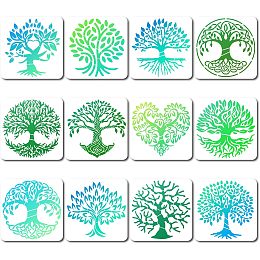 GORGECRAFT 12 Styles Tree of Life Stencil Branch Painting Stencils Reusable Tree Root Leaves Drawing Template Heart Natural Plants Woodland Hollow Out Templates for Painting on Wood Wall Scrapbook