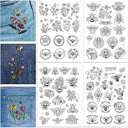 GLOBLELAND 4 Sheets Flower and Bees Pattern Water Soluble Embroidery Hand Sewing Stabilizers for Fabric Stitch Practice Embroidery Stickers Wash Away Stabilizers for Embroidery Beginners Lovers