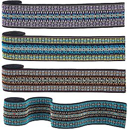 PandaHall Elite 2 Inch Elastic Jacquard Ribbon, 4 Yards Ethnic Floral Trim Emobridered Woven Ribbon Boho Fabric Sewing Band Fringe Decor Trim for DIY Clothing Curtain Embellishment Decoration