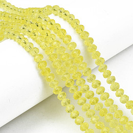 Honeyhandy Glass Beads Strands, Faceted, Rondelle, Yellow, 6x5mm, Hole: 1mm, about 85~88pcs/strand, 16.1~16.5 inch(41~42cm)