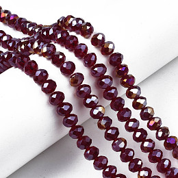 Honeyhandy Electroplate Glass Beads Strands, AB Color Plated, Faceted, Rondelle, Dark Red, 8x6mm, Hole: 1mm, about 65~68pcs/strand, 15.7~16.1 inch(40~41cm)