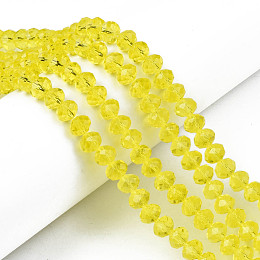 Honeyhandy Glass Beads Strands, Faceted, Rondelle, Yellow, 8x6mm, Hole: 1mm, about 65~68pcs/strand, 15.7~16.1 inch(40~41cm)