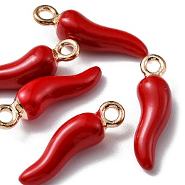 Honeyhandy Alloy Enamel Pendants, Cadmium Free & Nickel Free & Lead Free, Light Gold, Horn of Plenty/Italian Horn Cornicello Charms, Red, 21x6x6mm, Hole: 2mm