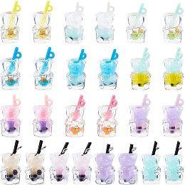 SUNNYCLUE 1 Box 52Pcs 13 Styles Boba Tea Charms Milk Tea Fruit Bubble Tea Charm Resin Bear Animal 3D Imitation Bottle Charms for Jewelry Making Charms Earring Necklace Bracelet Keychain Supplies