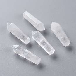 Honeyhandy Natural Quartz Crystal Pointed Beads, No Hole/Undrilled, Hexagonal Prisms, 35.5~36.5x11.2mm