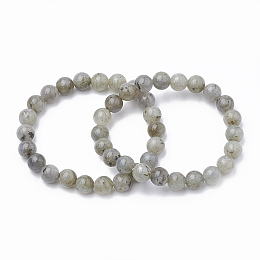 Honeyhandy Natural Labradorite Beaded Stretch Bracelets, Round, Inner Diameter: 2 inch(5cm), Bead: 8.5~9mm