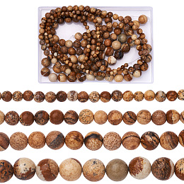 Honeyhandy 4 Strands 4 Sizes Natural Picture Jasper Beads Strands, Round, 1 strand/style