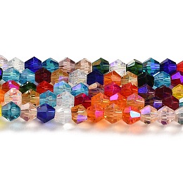 Transparent Electroplate Glass Beads Strands, AB Color Plated, Faceted, Bicone, Colorful, 3mm, about 108~123pcs/strand, 12.76~14.61 inch(32.4~37.1cm)