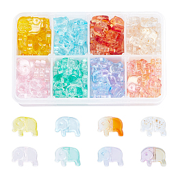 SUPERFINDINGS 240Pcs 8 Style Transparent Spray Painted Glass Beads, Elephant, Mixed Color, 10x13x4mm, Hole: 0.8mm, 30pcs/style