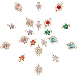 SUNNYCLUE 1 Box 5 Colors 2 Styles Glass Gemstone Links Connectors Charms Flower Crystal Rhinestone Faceted Pendants with Double Loop for Women Adults DIY Earring Bracelet Jewellery Making