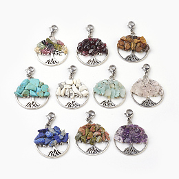 Honeyhandy Pendant Decorations Sets, Synthetic/Natural Mixed Stone Chip Beads with Alloy Pendants, Stainless Steel Findings, Tree of Life, Antique Silver & Stainless Steel Color, 39~40mm, Pendant: 28.5x25~26.5x5mm, 10pcs/set