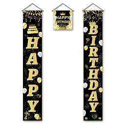 SUPERDANT Happy Birthday Porch Banners Black and Gold Hanging Birthday Porch Sign Happy Birthday Yard Signs Welcome Banner Hanging Flag Couplet Door Union Hanging Flag for Happy Birthday Party